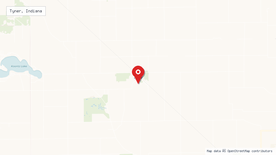 Street map of Tyner, Indiana with location pin