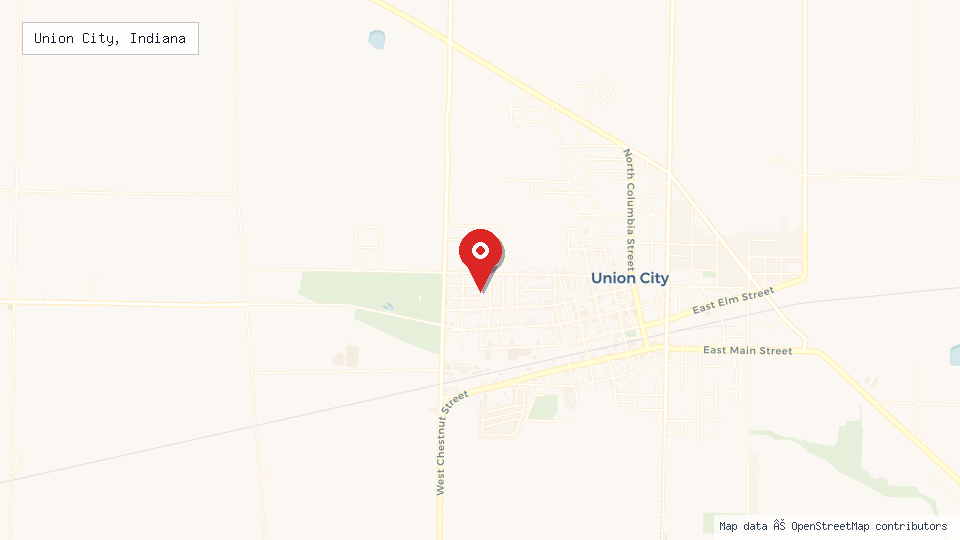 Street map of Union City, Indiana with location pin