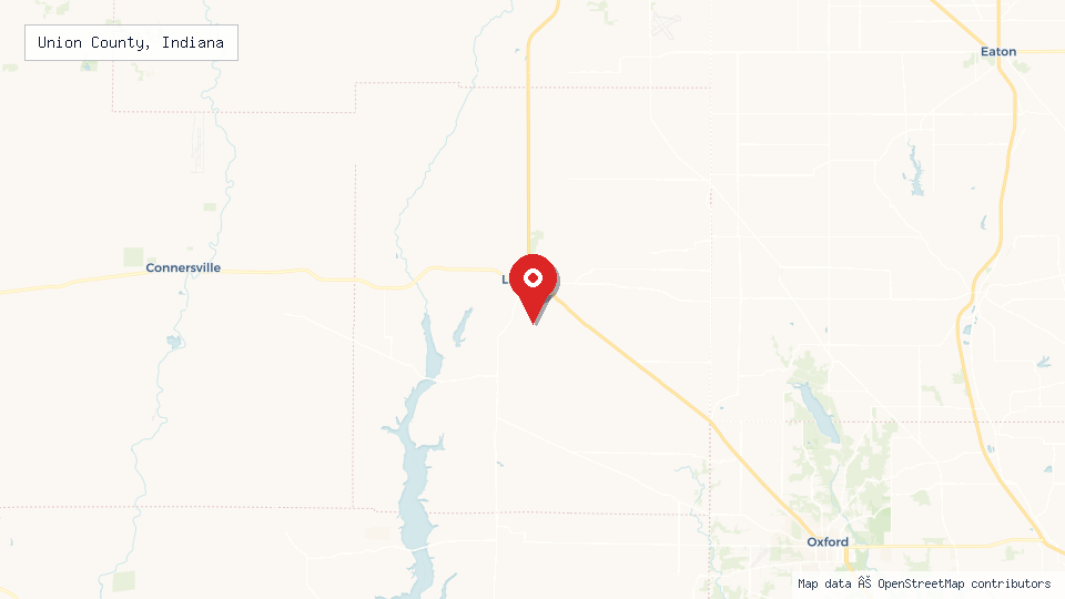 Street map of Union County, Indiana with location pin