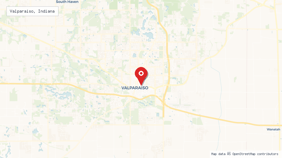 Street map of Valparaiso, Indiana with location pin