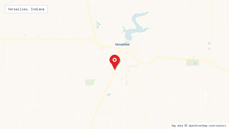 Street map of Versailles, Indiana with location pin