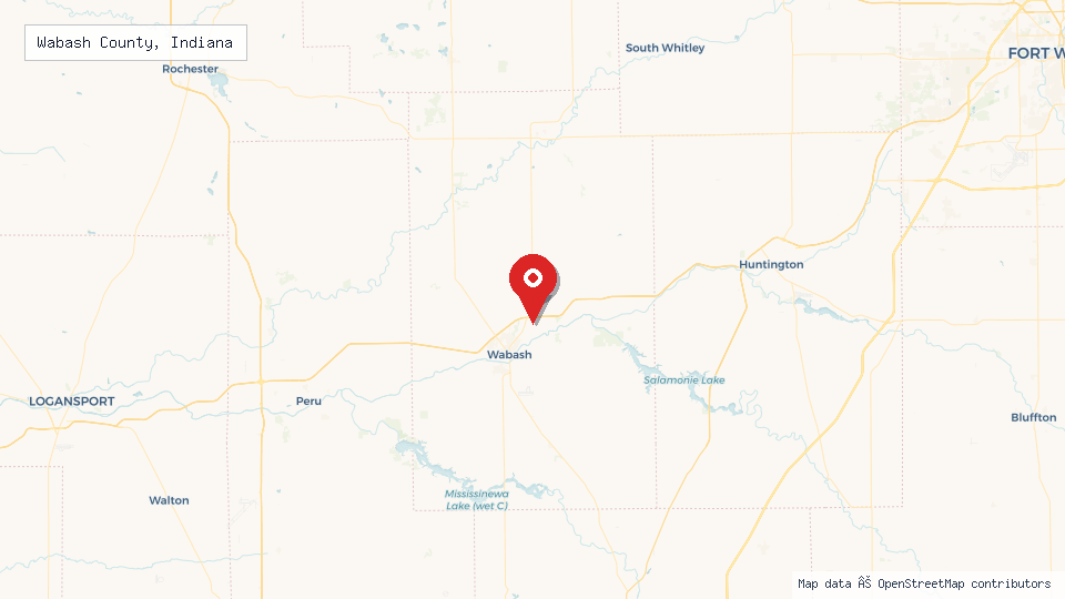 Street map of Wabash County, Indiana with location pin
