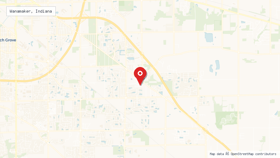 Street map of Wanamaker, Indiana with location pin