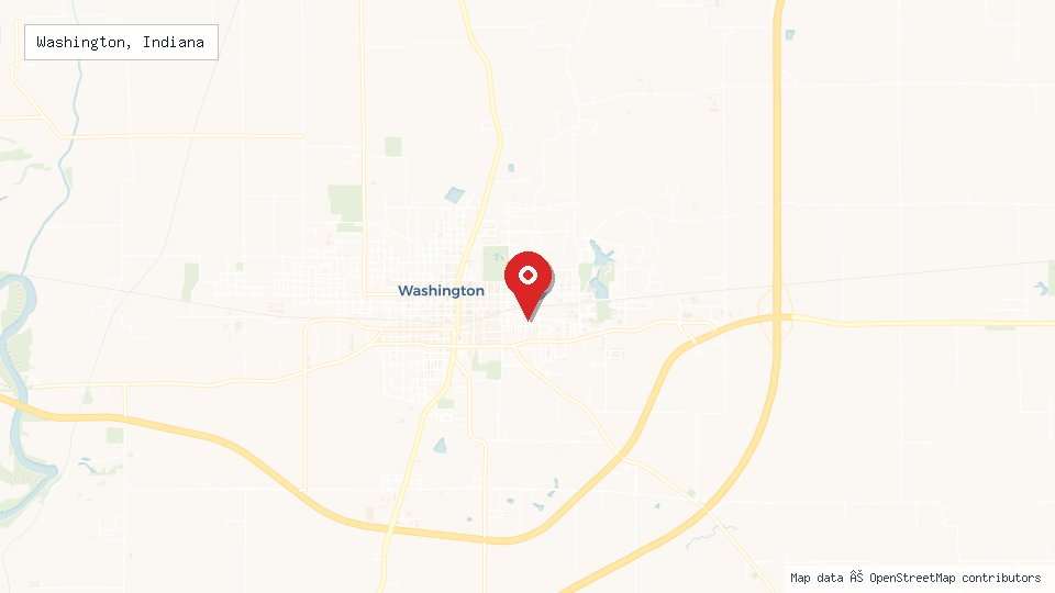 Street map of Washington, Indiana with location pin