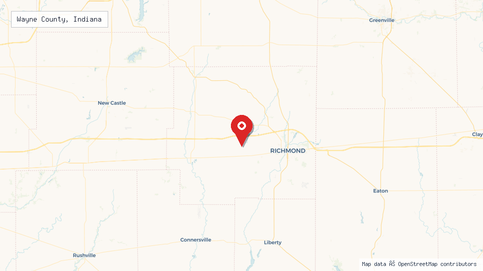 Street map of Wayne County, Indiana with location pin