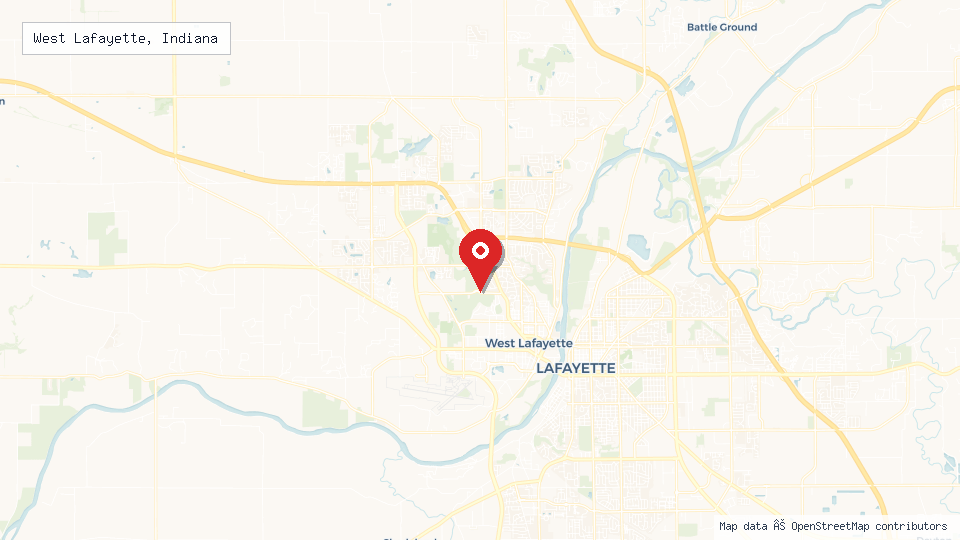 Street map of West Lafayette, Indiana with location pin