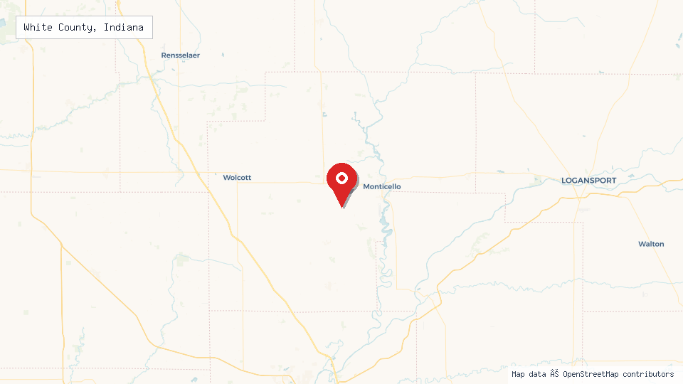 Street map of White County, Indiana with location pin