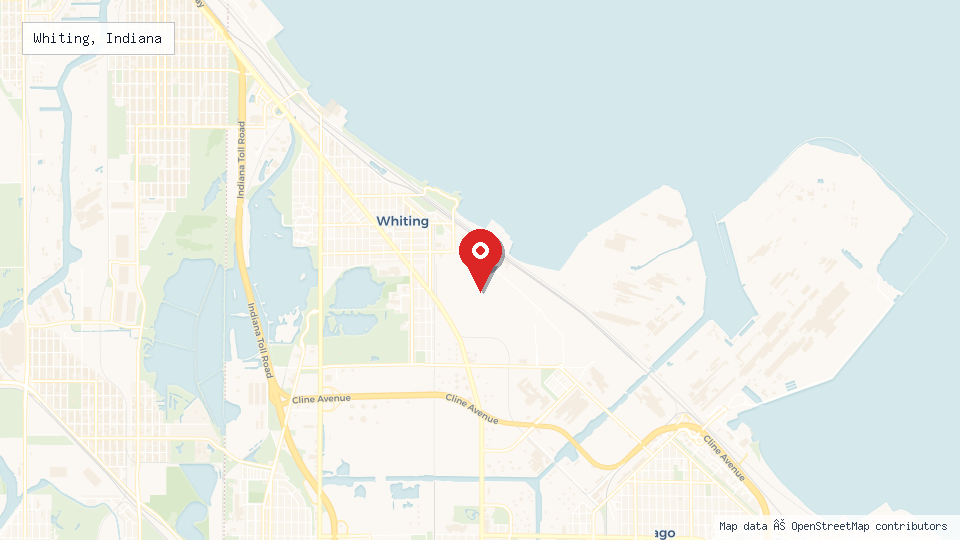 Street map of Whiting, Indiana with location pin