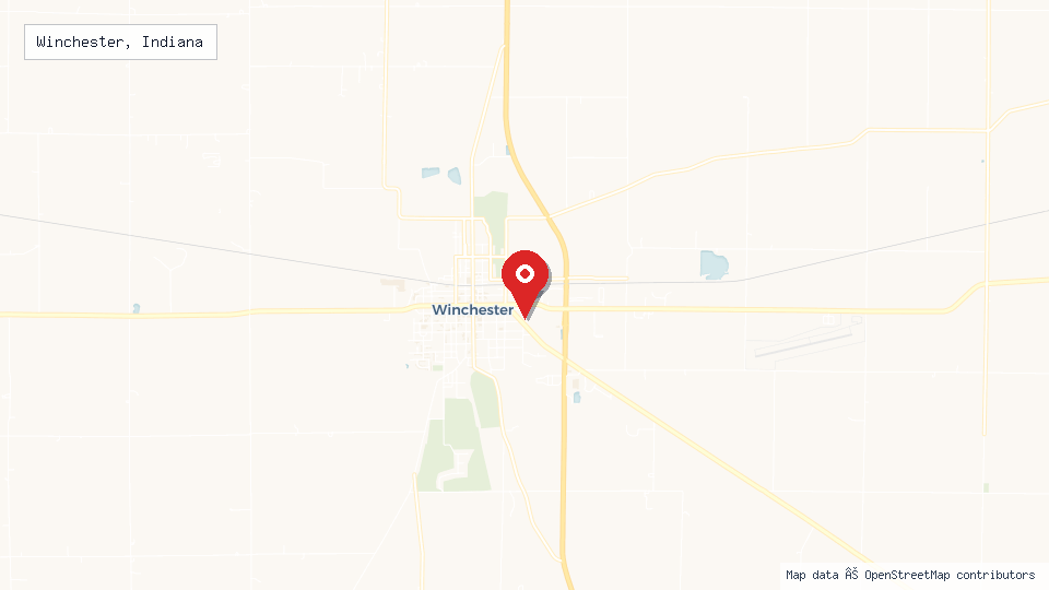 Street map of Winchester, Indiana with location pin