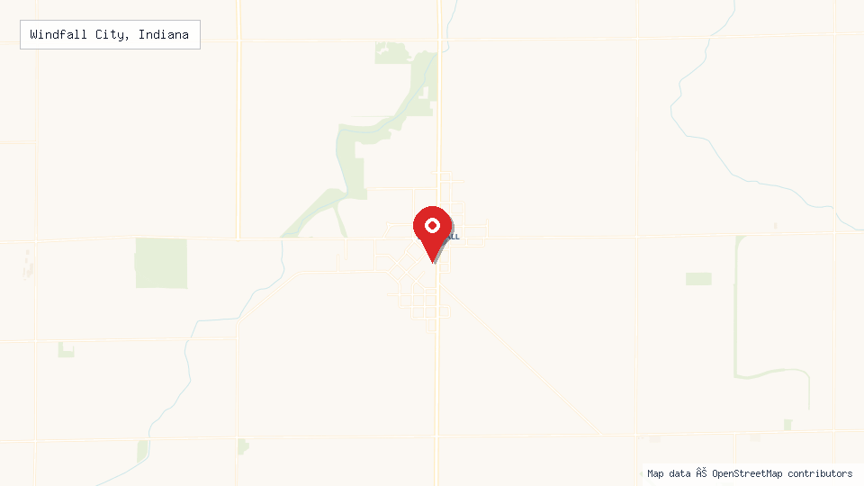 Street map of Windfall City, Indiana with location pin