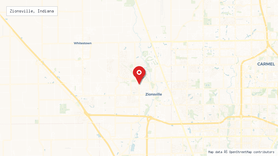 Street map of Zionsville, Indiana with location pin