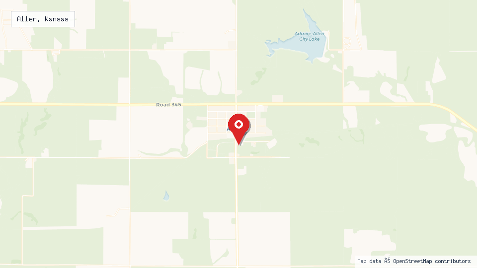 Street map of Allen, Kansas with location pin