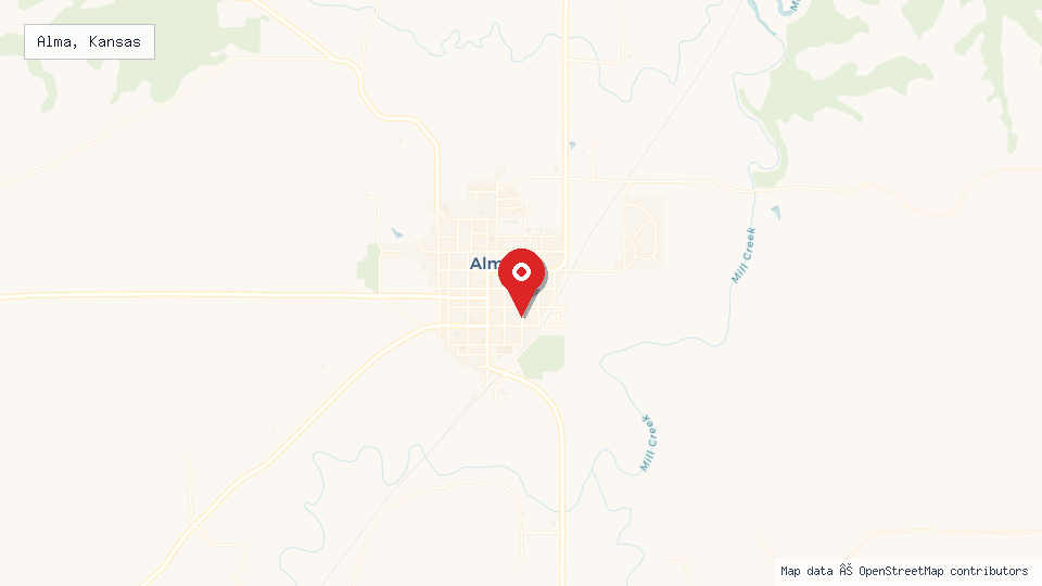 Street map of Alma, Kansas with location pin