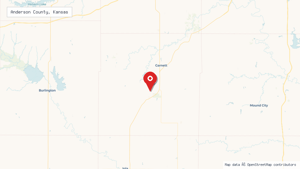 Street map of Anderson County, Kansas with location pin