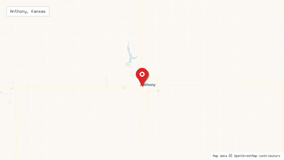 Street map of Anthony, Kansas with location pin