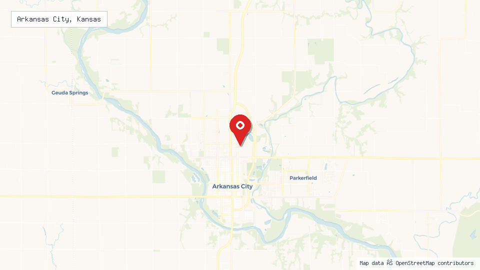 Street map of Arkansas City, Kansas with location pin