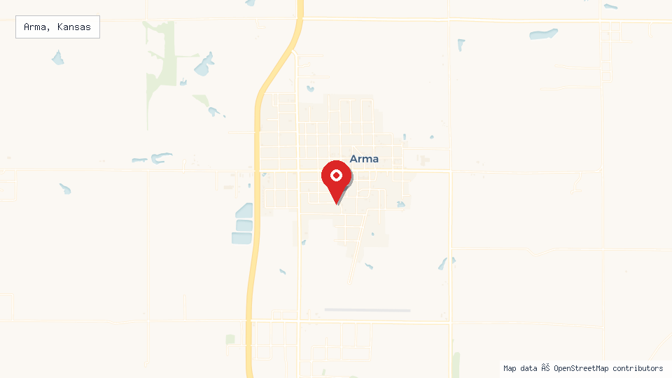 Street map of Arma, Kansas with location pin