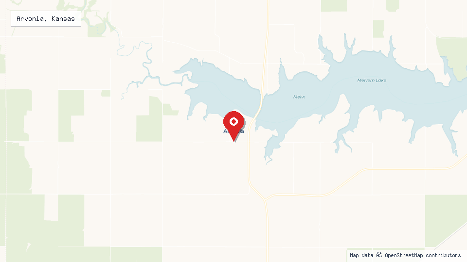 Street map of Arvonia, Kansas with location pin