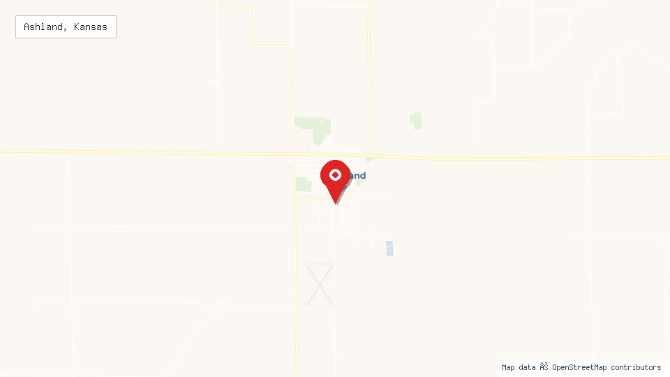 Street map of Ashland, Kansas with location pin