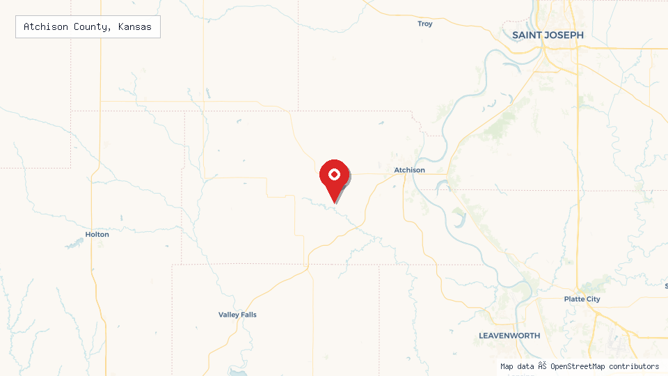Street map of Atchison County, Kansas with location pin