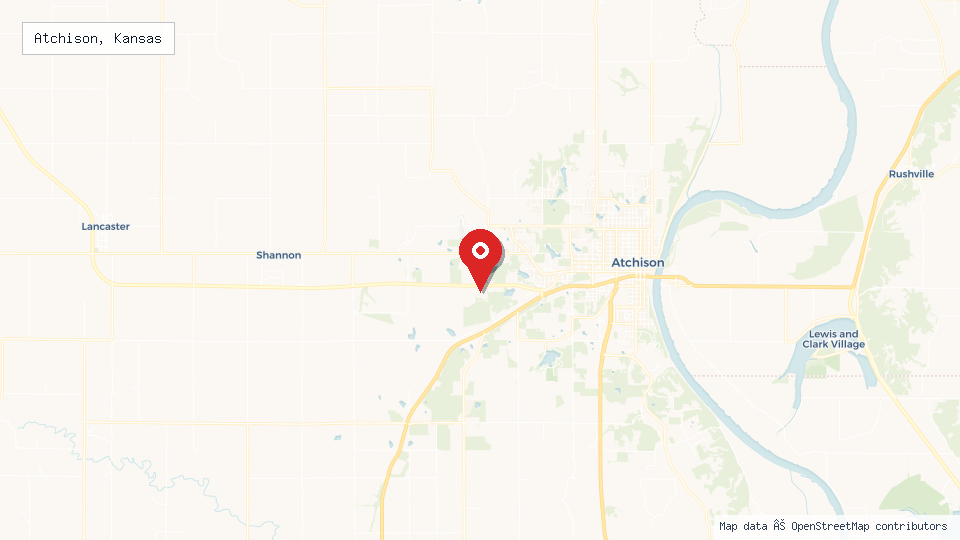 Street map of Atchison, Kansas with location pin