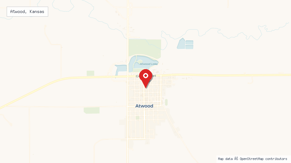 Street map of Atwood, Kansas with location pin
