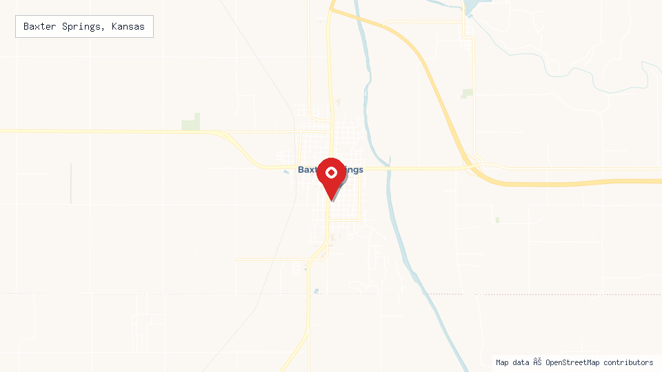 Street map of Baxter Springs, Kansas with location pin