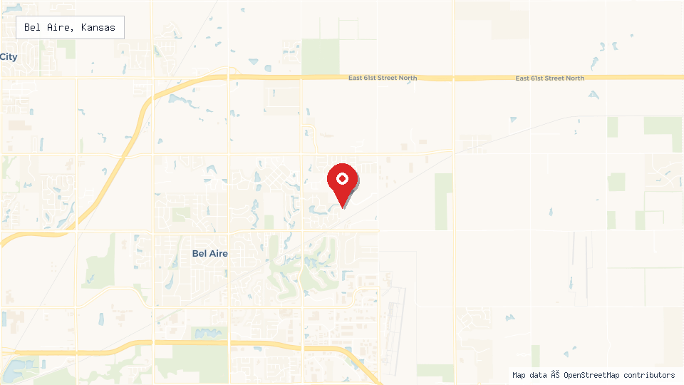 Street map of Bel Aire, Kansas with location pin