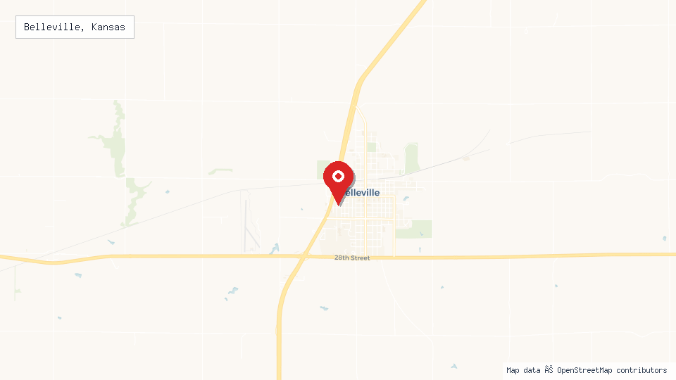 Street map of Belleville, Kansas with location pin