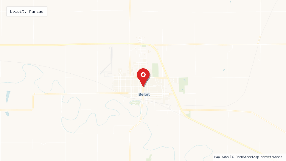 Street map of Beloit, Kansas with location pin