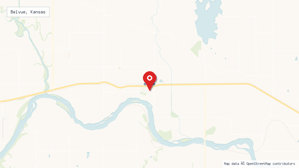 Street map of Belvue, Kansas with location pin