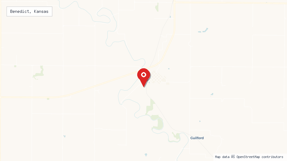 Street map of Benedict, Kansas with location pin