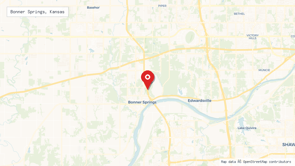 Street map of Bonner Springs, Kansas with location pin