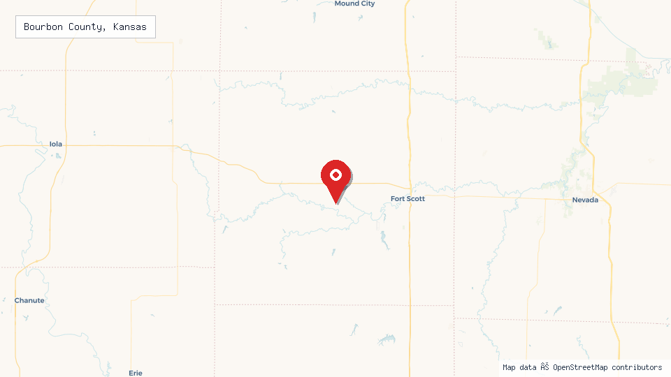 Street map of Bourbon County, Kansas with location pin