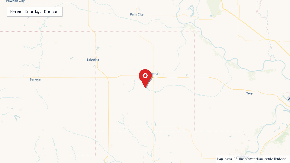 Street map of Brown County, Kansas with location pin