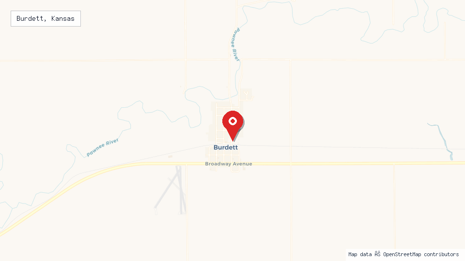 Street map of Burdett, Kansas with location pin