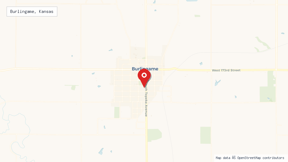 Street map of Burlingame, Kansas with location pin