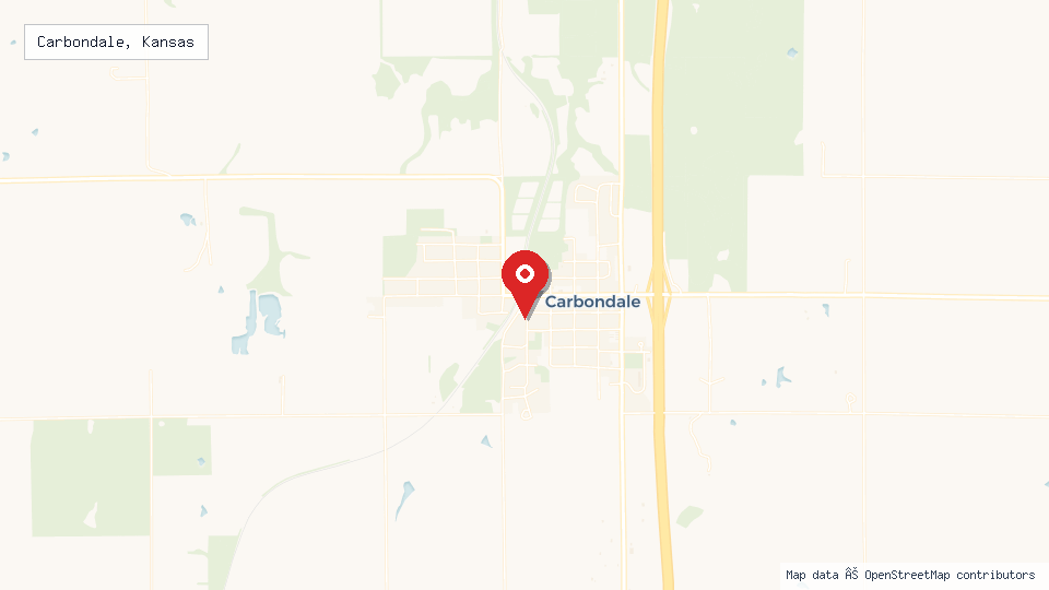 Street map of Carbondale, Kansas with location pin