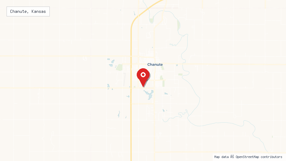 Street map of Chanute, Kansas with location pin