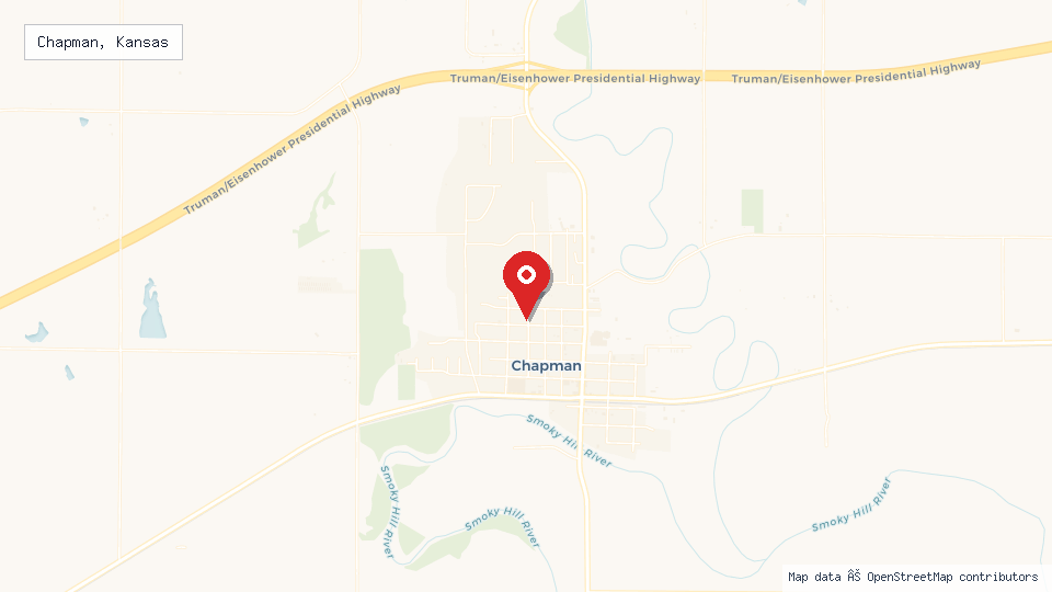 Street map of Chapman, Kansas with location pin