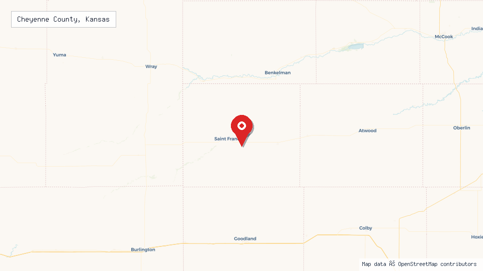 Street map of Cheyenne County, Kansas with location pin