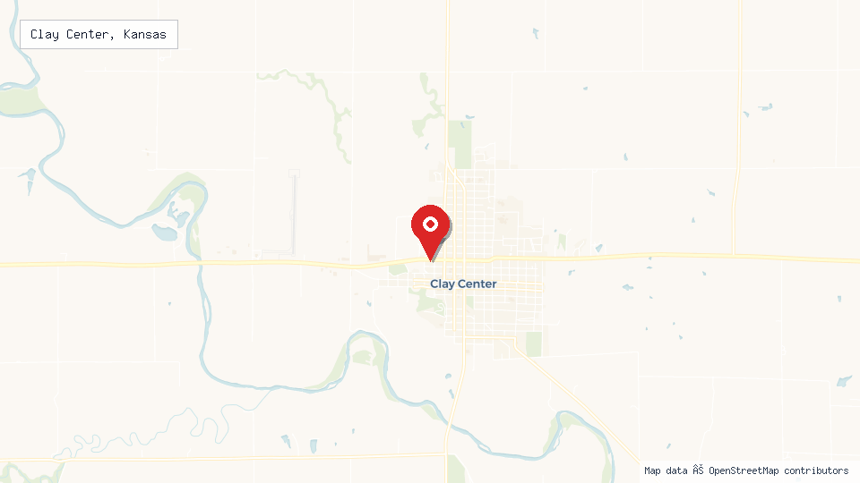 Street map of Clay Center, Kansas with location pin