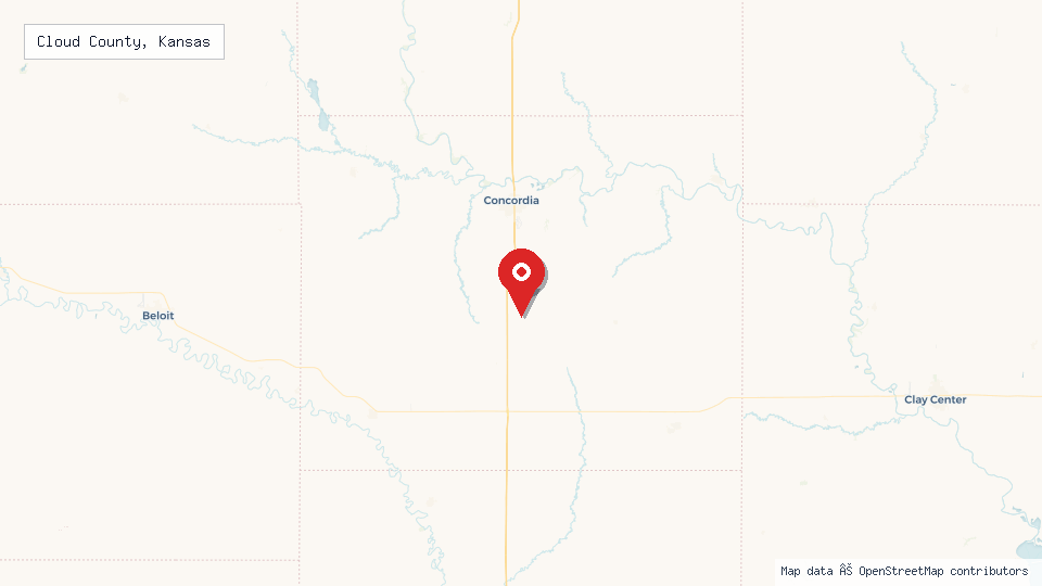 Street map of Cloud County, Kansas with location pin