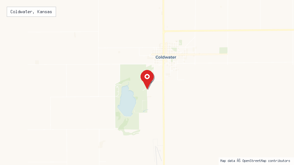 Street map of Coldwater, Kansas with location pin