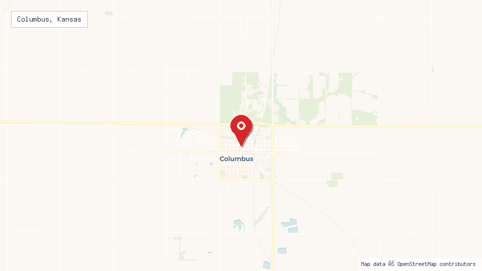 Street map of Columbus, Kansas with location pin