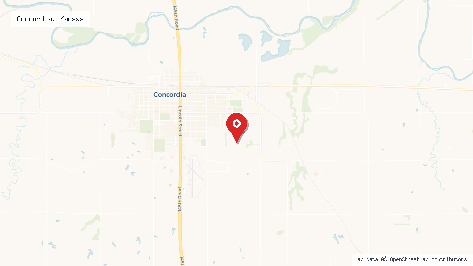Street map of Concordia, Kansas with location pin