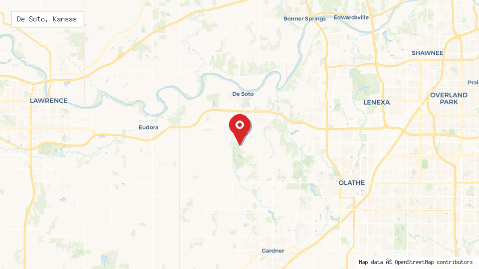 Street map of De Soto, Kansas with location pin