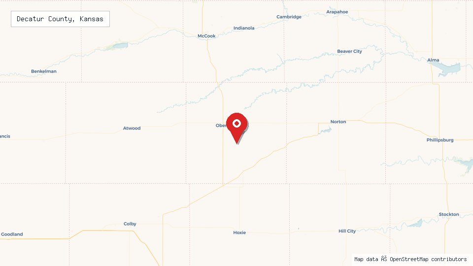 Street map of Decatur County, Kansas with location pin