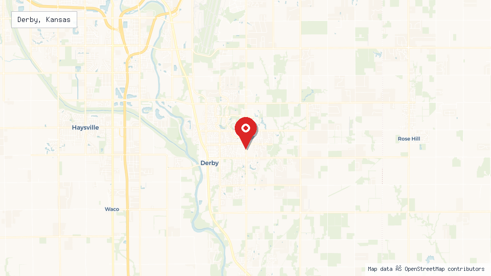 Street map of Derby, Kansas with location pin
