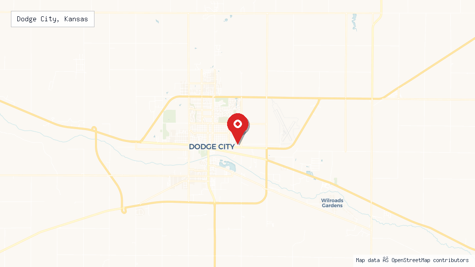 Street map of Dodge City, Kansas with location pin